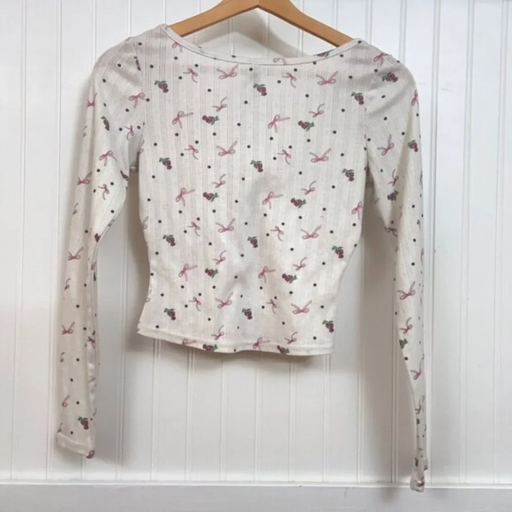For Love & Lemons Top Floral Babydoll Cottagecore‎ Long Sleeve Baby Tee Cropped - Picture 3 of 7